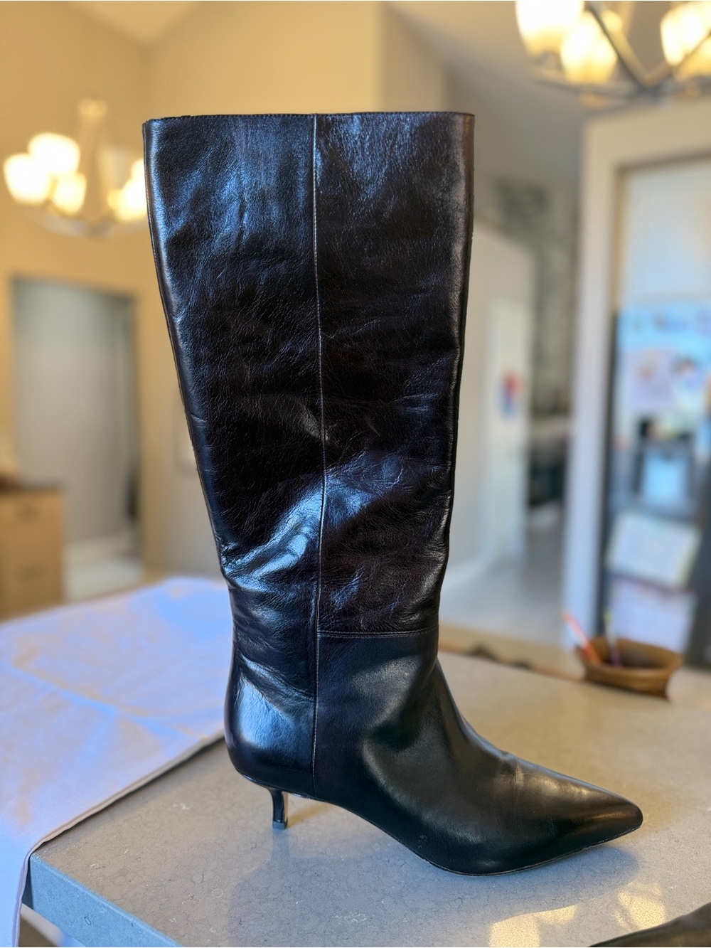 Veronica Beard Dark Brown Leather Knee-High Pointed-Toe Boot